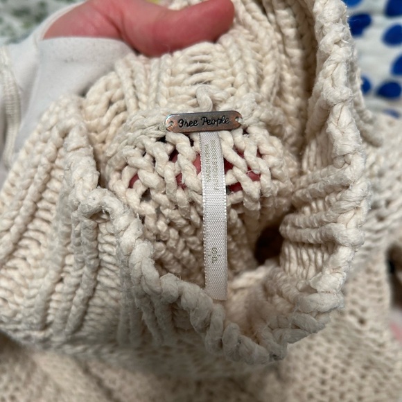 100% cotton free people chunky knit cream turtleneck sweater - Picture 3 of 4